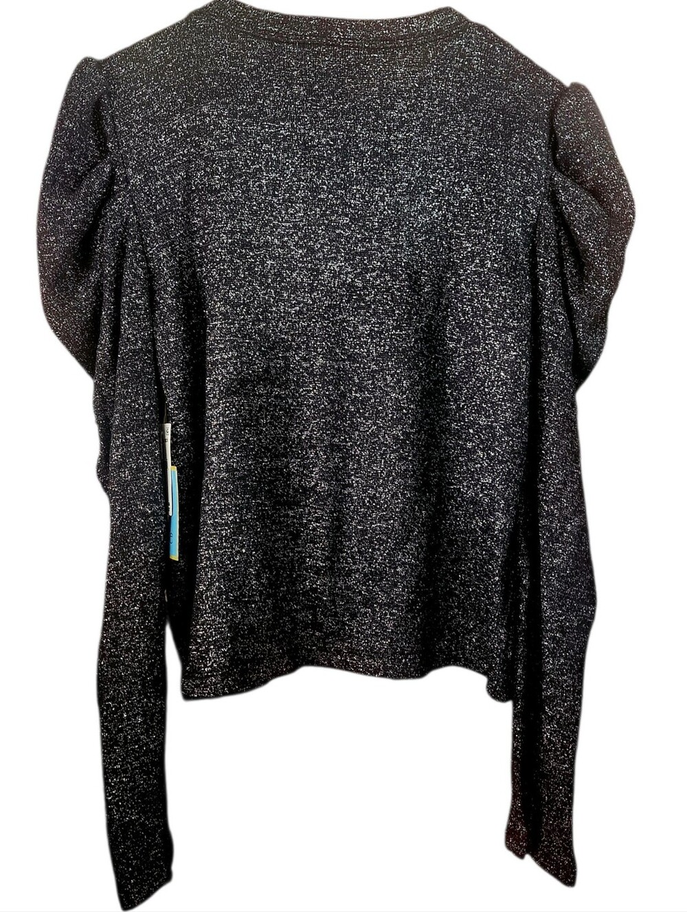 CeCe Black Silver Metallic Knit Puff Long Sleeve Sweater Top - Picture 2 of 6